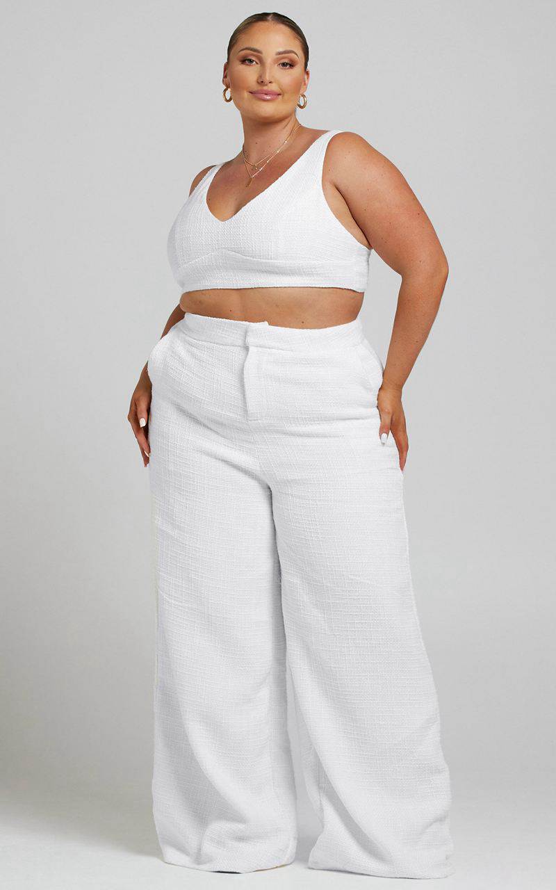 Showpo Adelaide Two Piece Set - Crop Top And Wide Leg Pants Set White | FMOGVK953