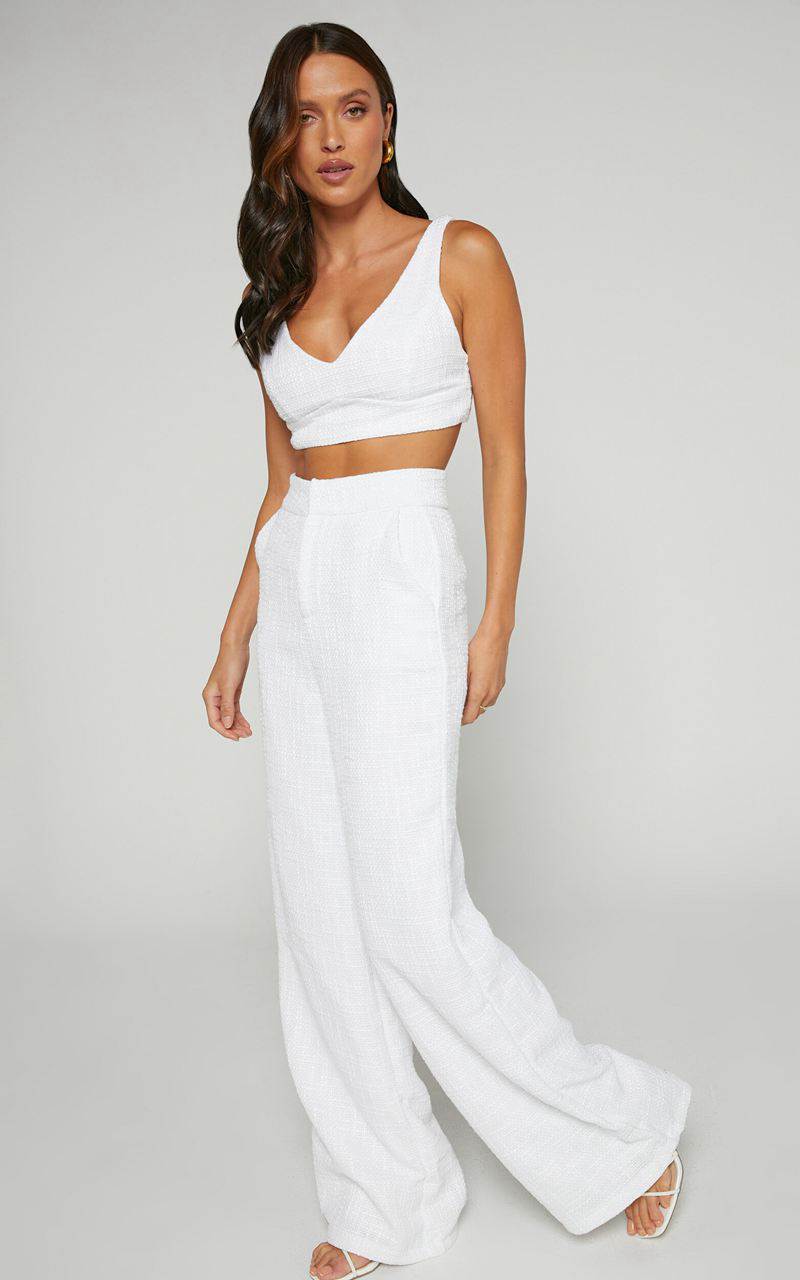 Showpo Adelaide Two Piece Set - Crop Top And Wide Leg Pants Set White | FMOGVK953