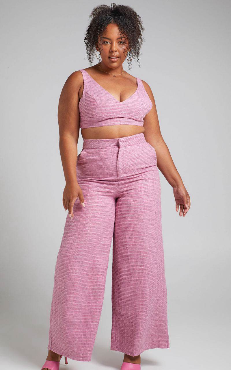 Showpo Adelaide Two Piece Set - Crop Top And Wide Leg Pants Set Pink | TBOAXJ235