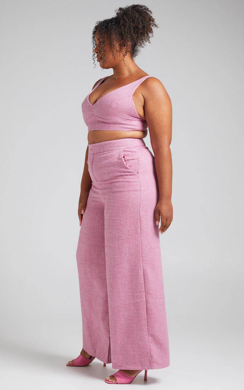 Showpo Adelaide Two Piece Set - Crop Top And Wide Leg Pants Set Pink | TBOAXJ235