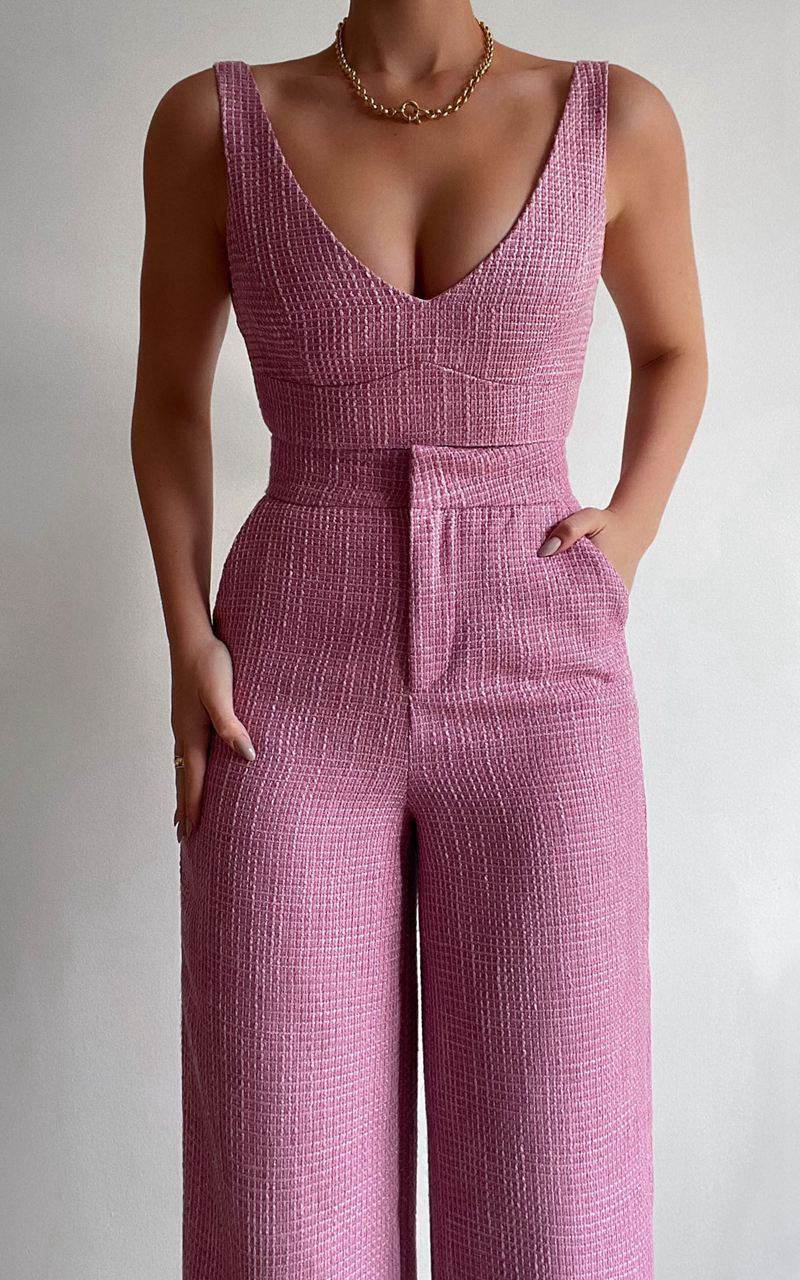 Showpo Adelaide Two Piece Set - Crop Top And Wide Leg Pants Set Pink | TBOAXJ235