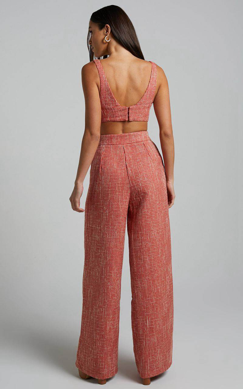 Showpo Adelaide Two Piece Set - Crop Top And Wide Leg Pants Set Burnt Orange | CQGWXS250