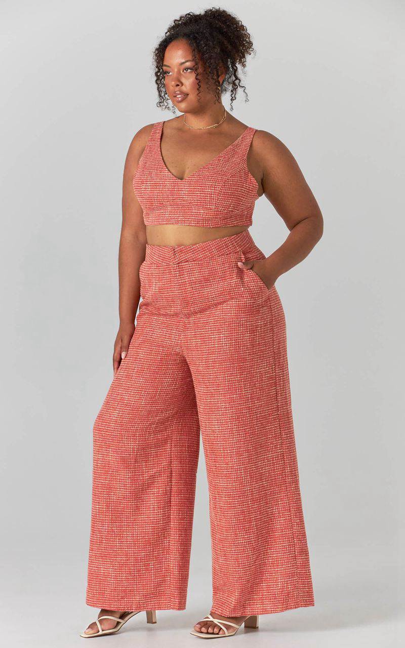 Showpo Adelaide Two Piece Set - Crop Top And Wide Leg Pants Set Burnt Orange | CQGWXS250