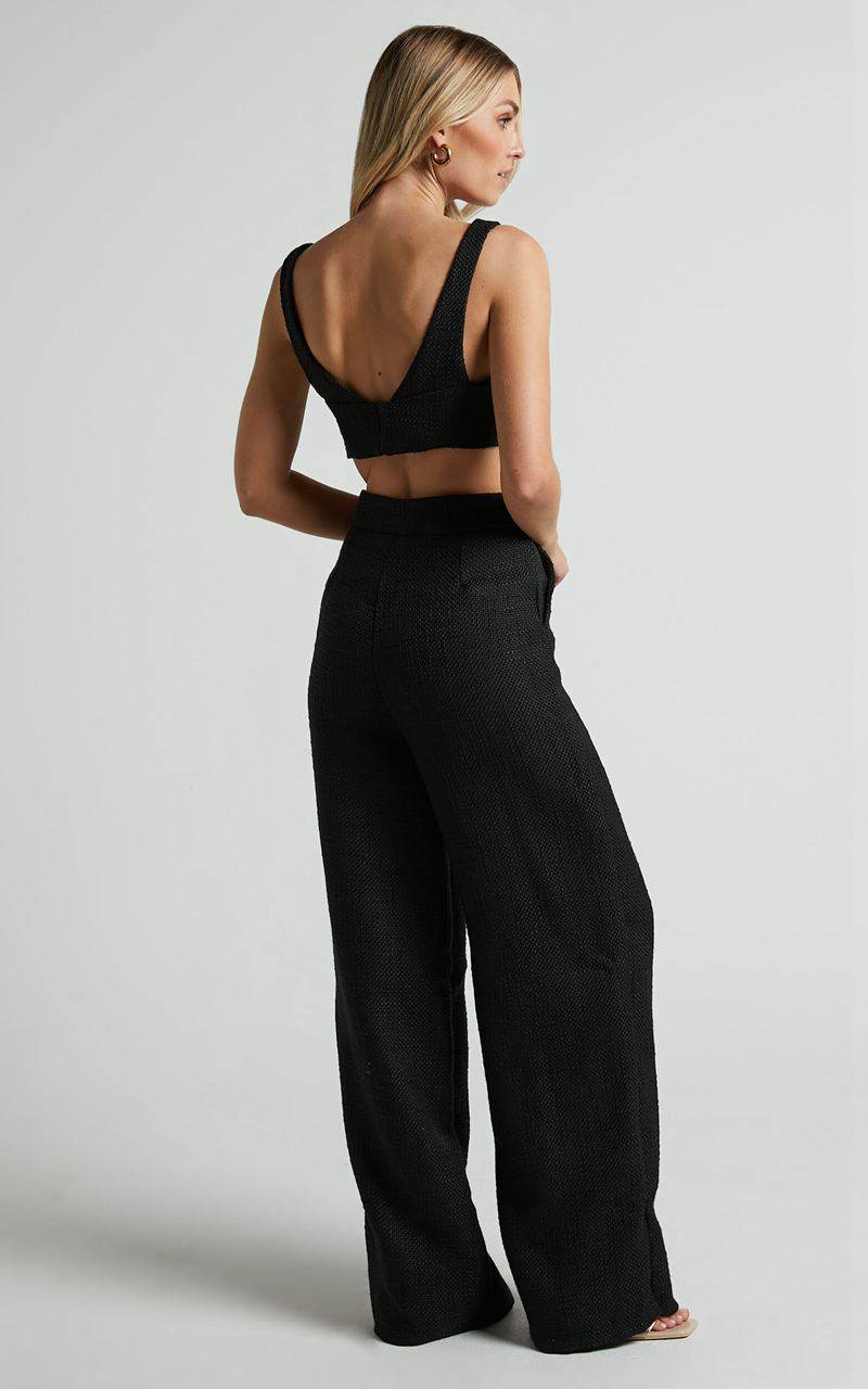 Showpo Adelaide Two Piece Set - Crop Top And Wide Leg Pants Set Black | ICJVYX507