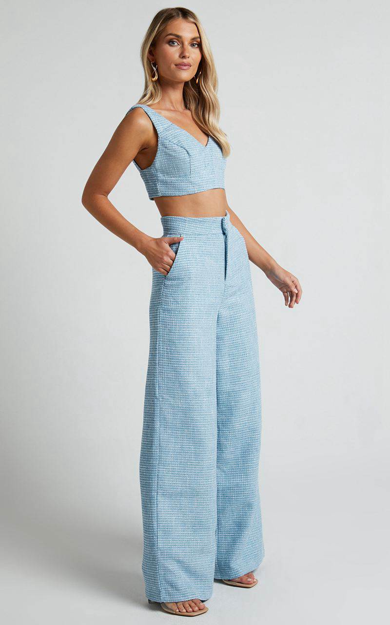 Showpo Adelaide Two Piece Set - Crop Top And Wide Leg Pants Set Baby Blue | BVNDGO418