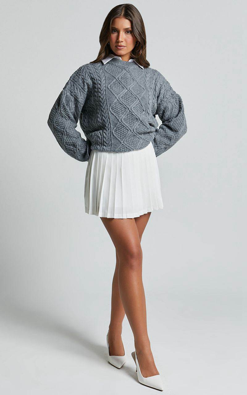 Showpo Adeline Jumper - Oversized Crew Neck Cable Knit Jumper Grey | BDRFHI168