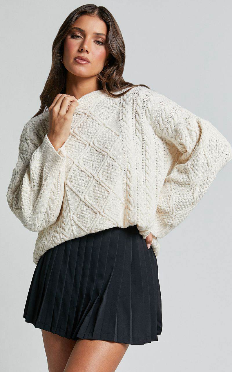 Showpo Adeline Jumper - Oversized Crew Neck Cable Knit Jumper Cream | SZXCMW197