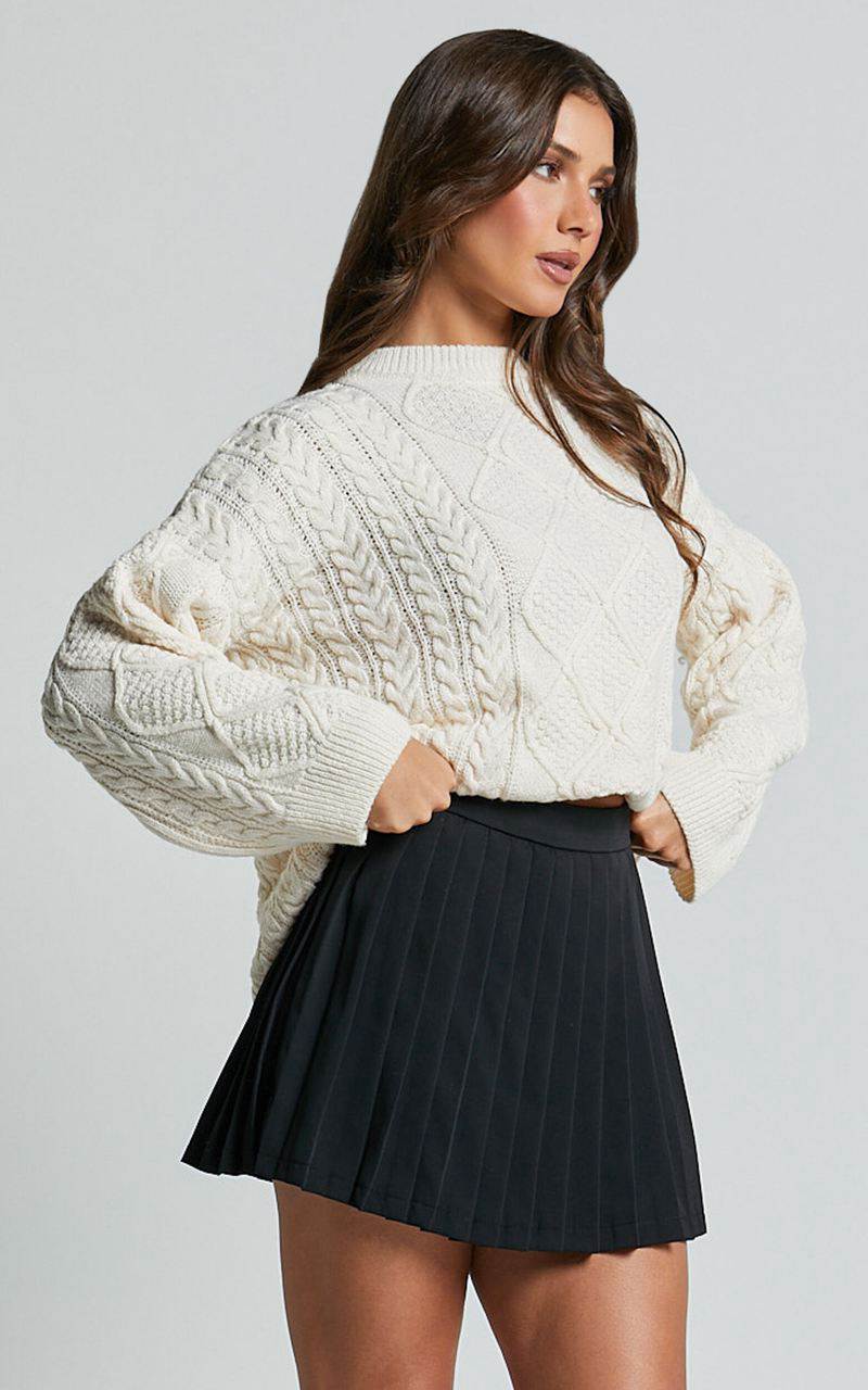 Showpo Adeline Jumper - Oversized Crew Neck Cable Knit Jumper Cream | SZXCMW197