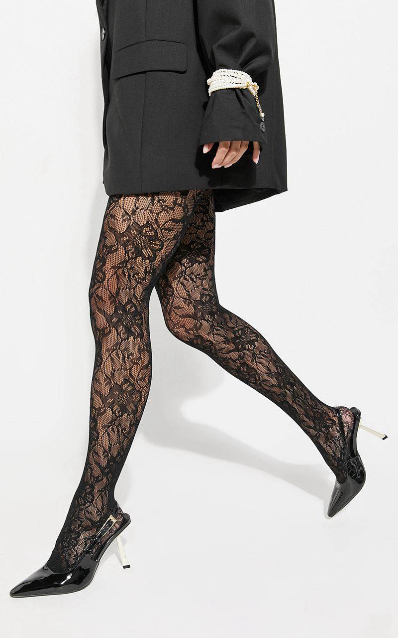 Showpo Adeline Stockings - Floral Pattern Sheer Stockings Black | RLKFET578