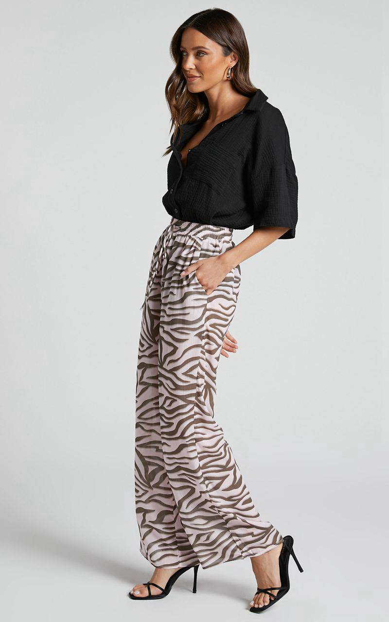 Showpo Aegir Pants - Mid Rise Relaxed Straight Leg Pants Wild Zebra | RWIQUK028