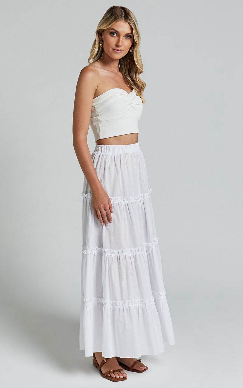 Showpo Aeonium Maxi Skirt - Cotton Elasticated Waist Tiered Skirt Off White | TJENMU359