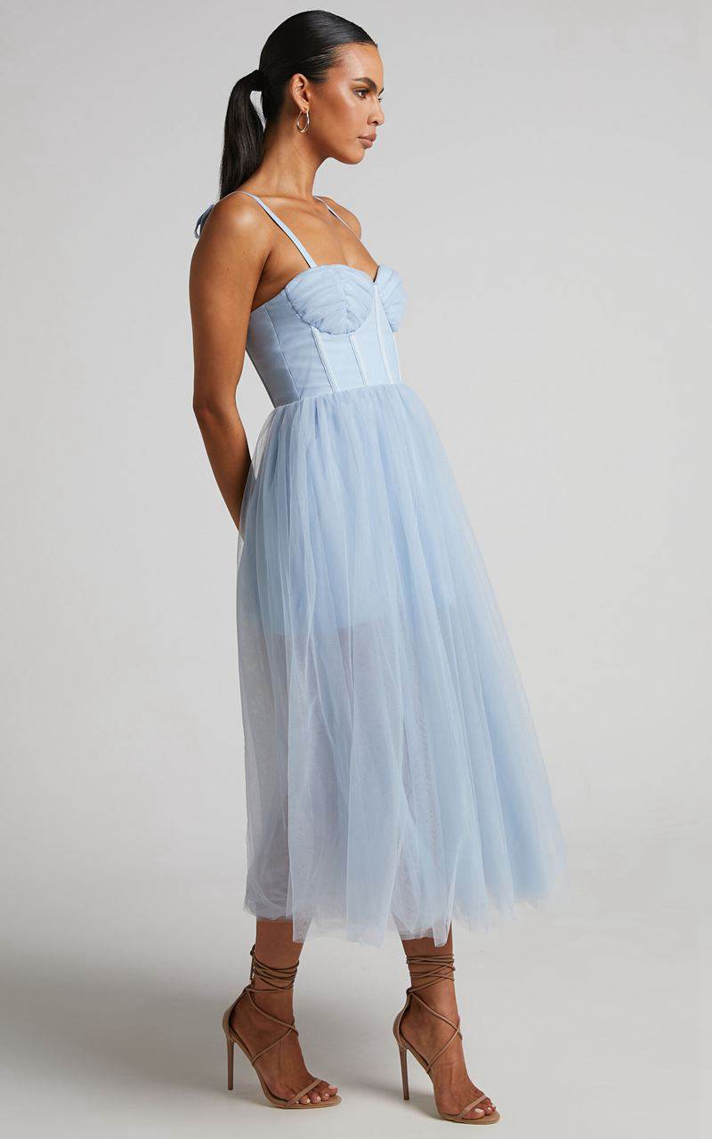 Showpo Aisha Midi Dress - Bustier Bodice Tulle Dress Ice Blue | QHZEUP168