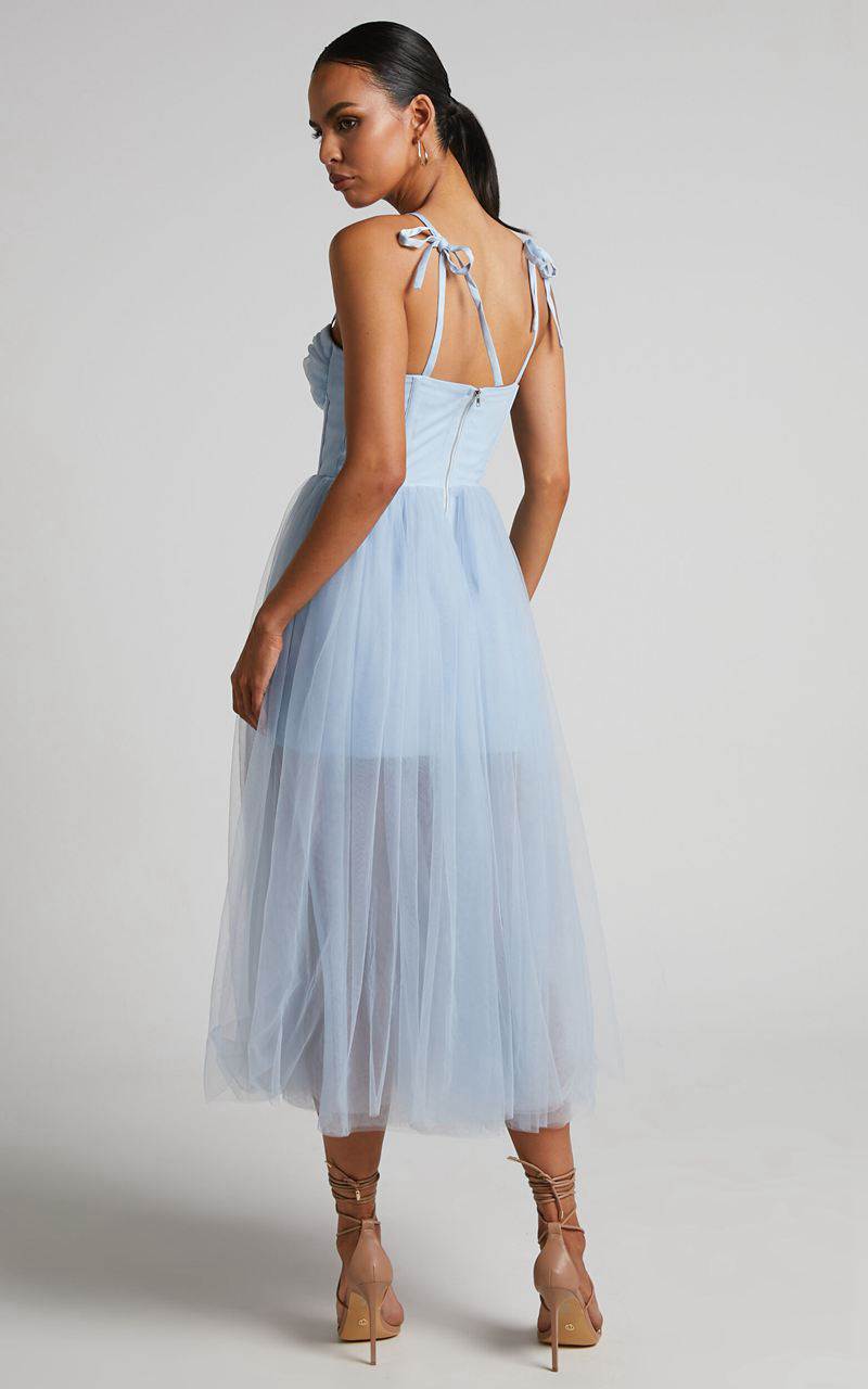 Showpo Aisha Midi Dress - Bustier Bodice Tulle Dress Ice Blue | QHZEUP168