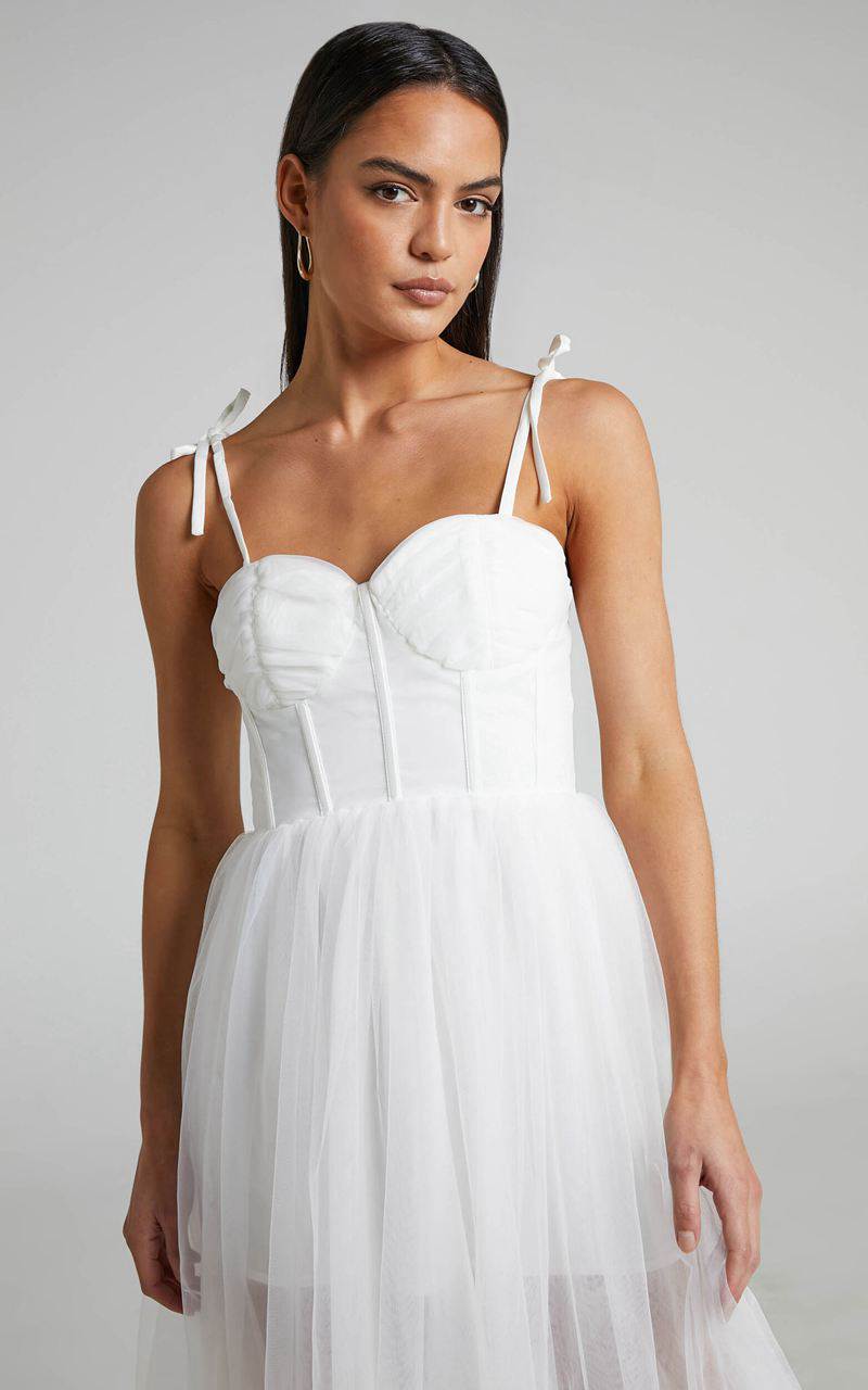 Showpo Aisha Midi Dress - Bustier Bodice Tulle Dress White | CHQNZJ385