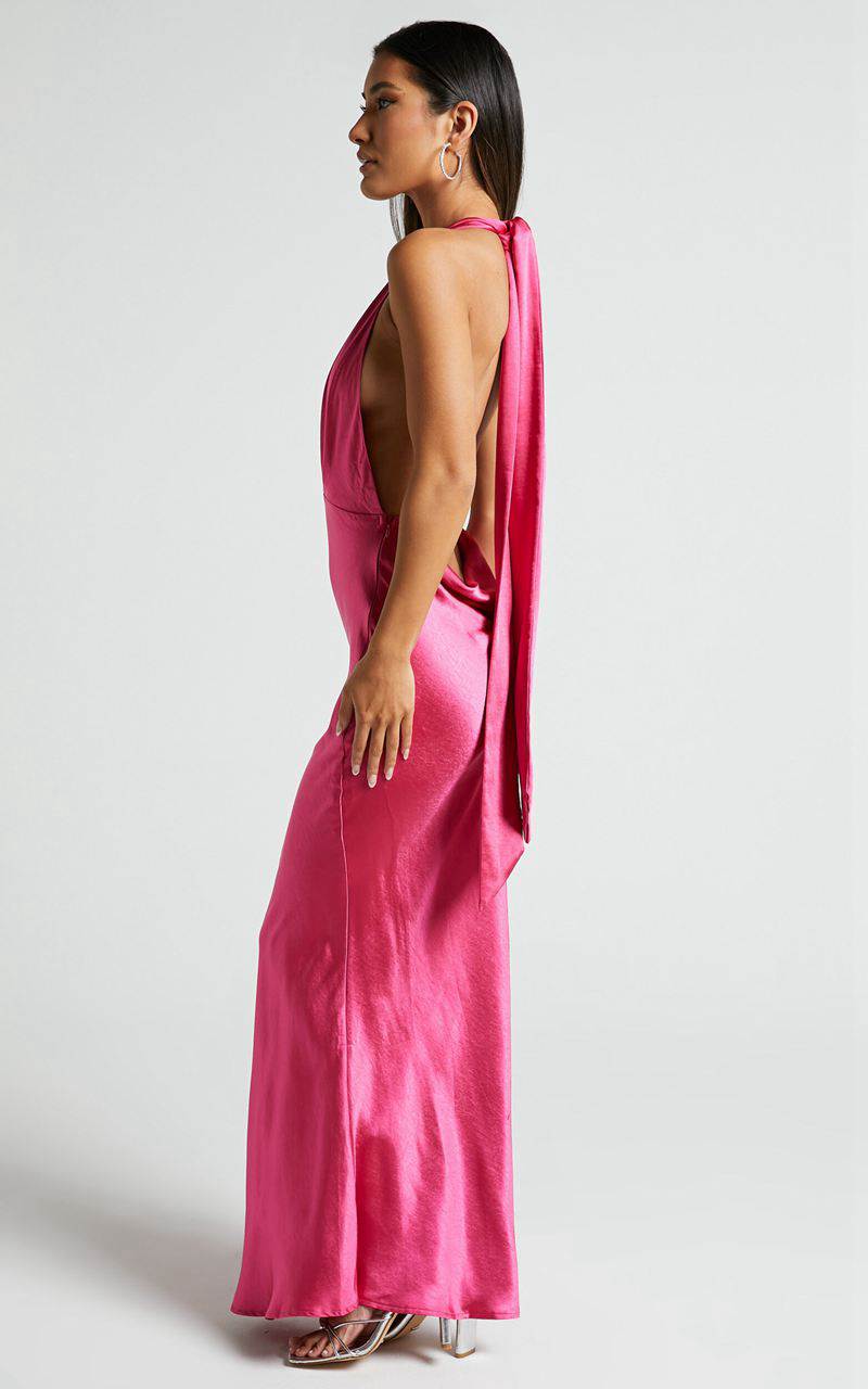 Showpo Aiyana Midi Dress - Halter Neck Satin Dress Mulberry Pink | SGMNIY085