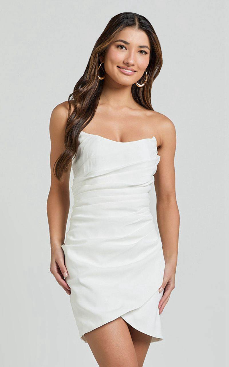 Showpo Akara Mini Dress - Strapless Wrap Dress White | BADKGT648