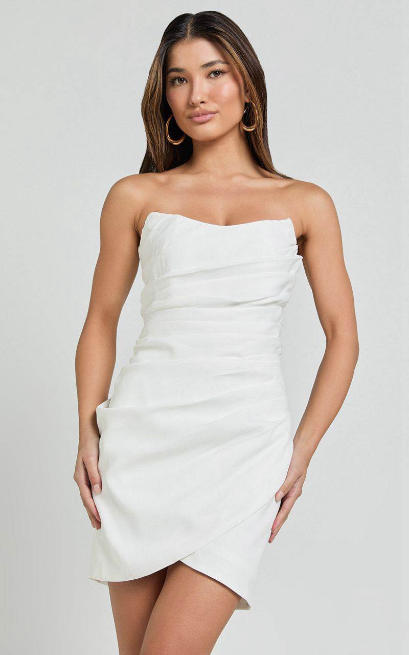 Showpo Akara Mini Dress - Strapless Wrap Dress White | BADKGT648