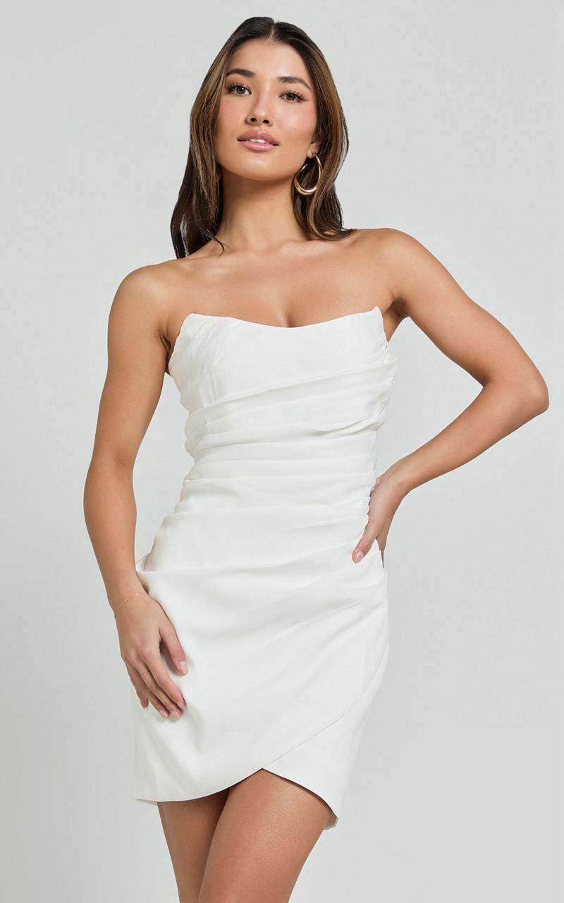 Showpo Akara Mini Dress - Strapless Wrap Dress White | BADKGT648