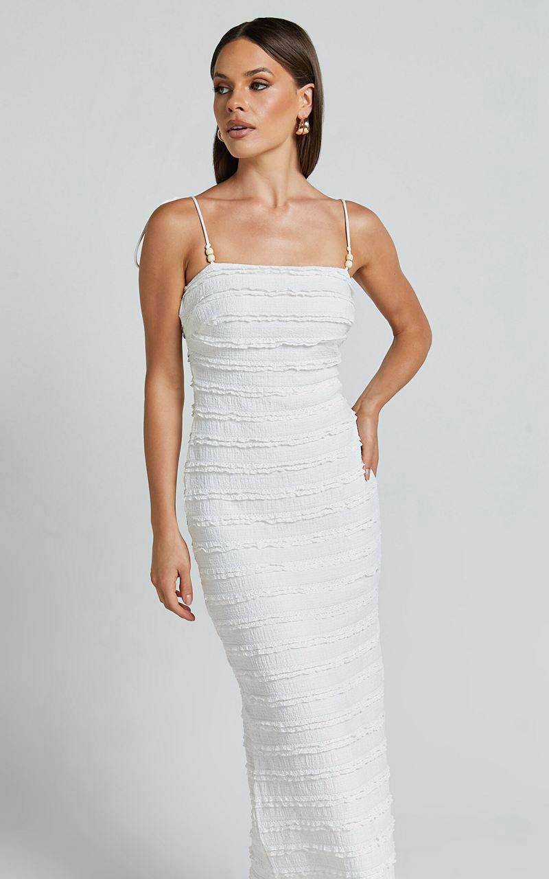 Showpo Alanna Midi Dress - Textured Midi Dress With Tie Straps White | EDNLVZ410