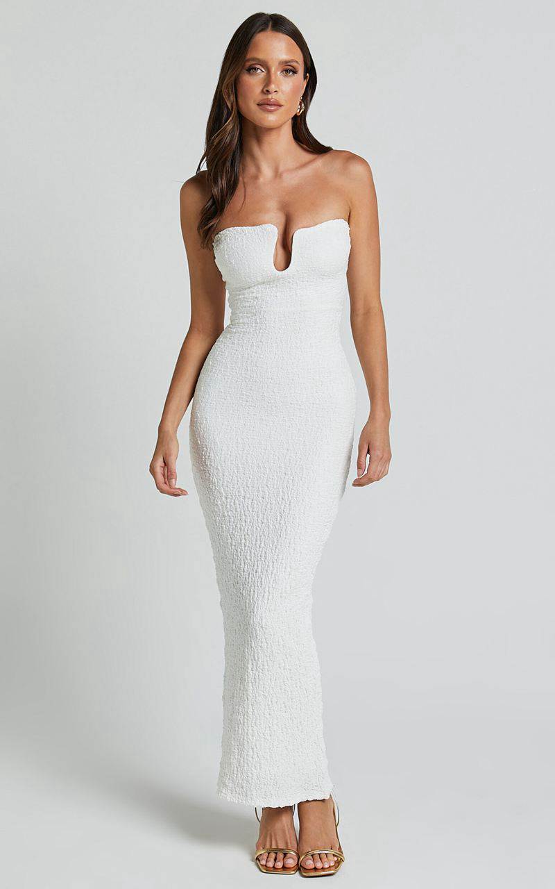 Showpo Alberta Maxi Dress- Strapless Bust Detail Textured Dress White | GCPVQZ854