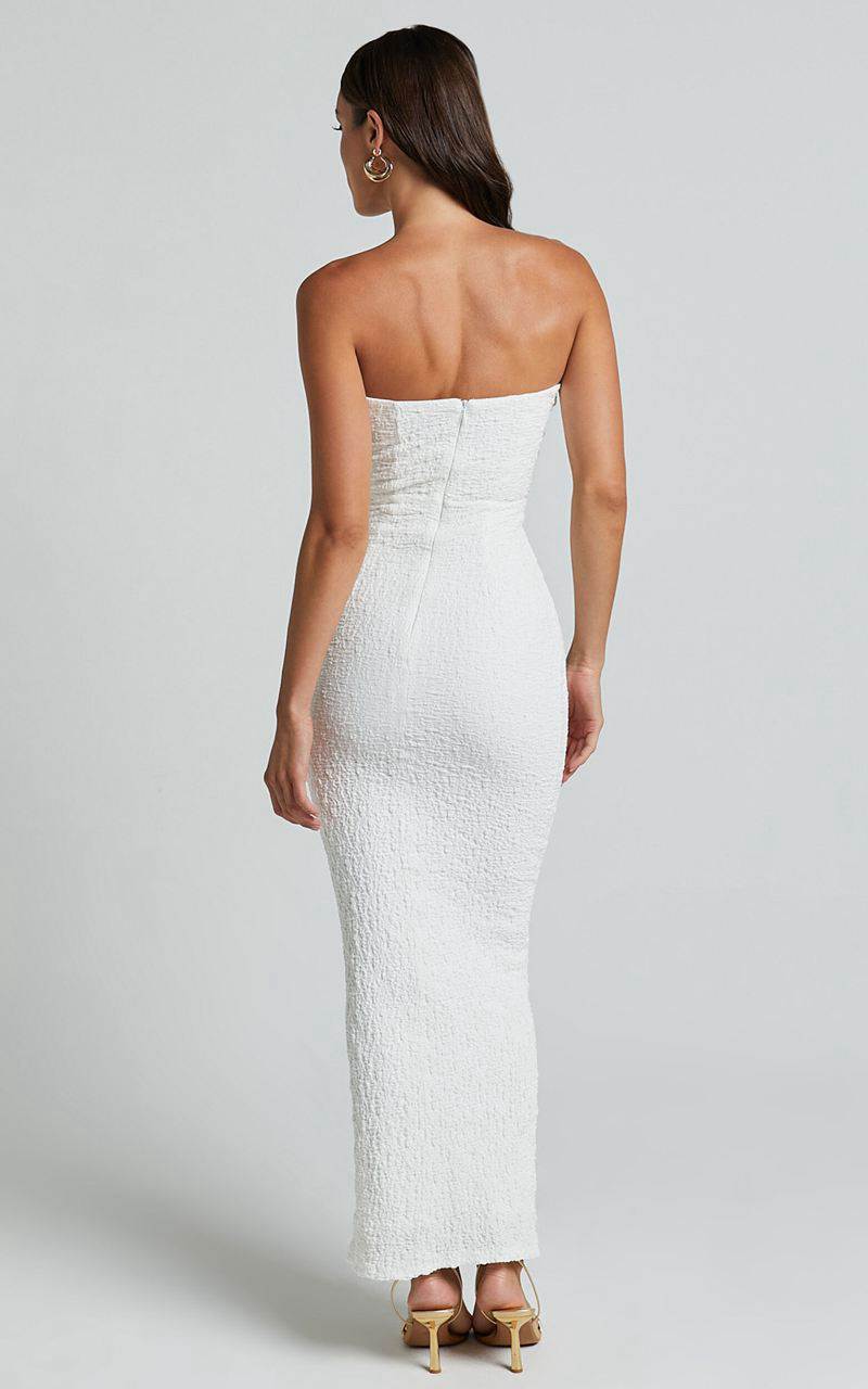 Showpo Alberta Maxi Dress- Strapless Bust Detail Textured Dress White | GCPVQZ854