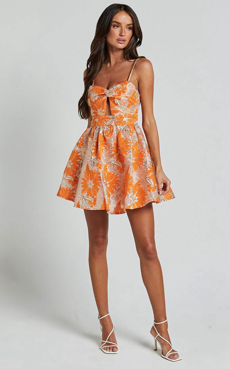 Showpo Alena Mini Dress - Sweetheart Sleeveless Cut Out Front Dress Orange | GJNSWQ371