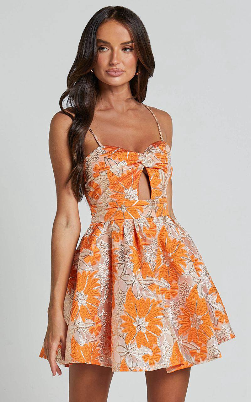 Showpo Alena Mini Dress - Sweetheart Sleeveless Cut Out Front Dress Orange | GJNSWQ371