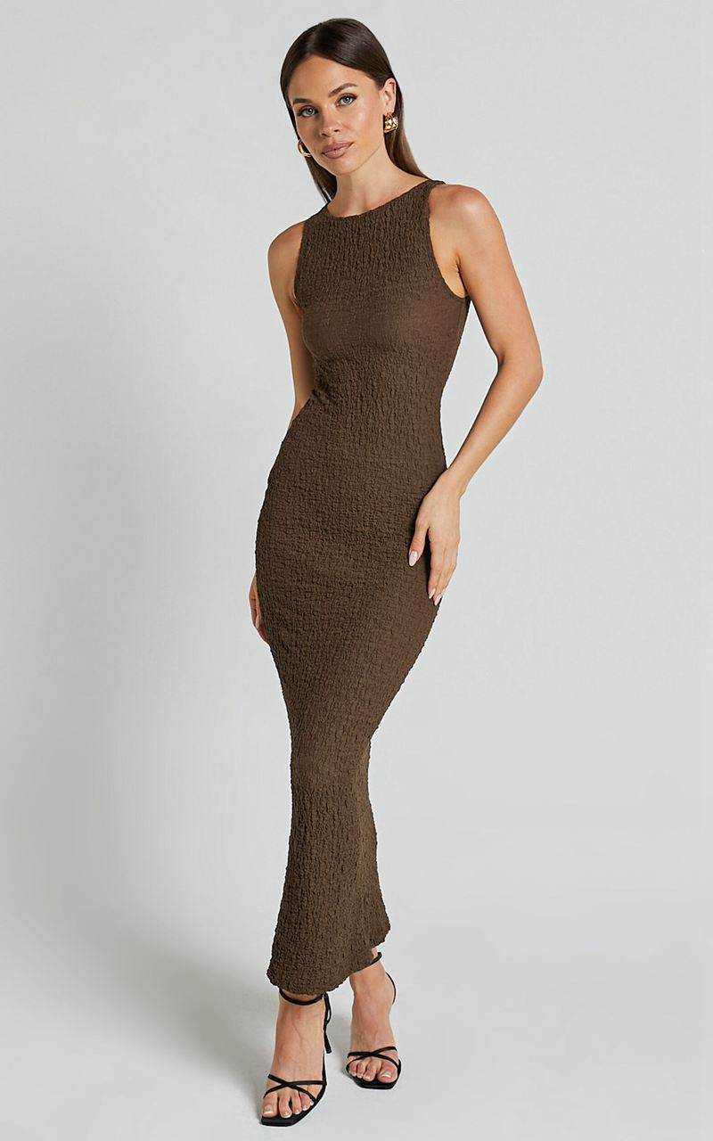 Showpo Alesia Maxi Dress - High Neck Sleeveless Bodycon Dress Chocolate | EKYOQV853