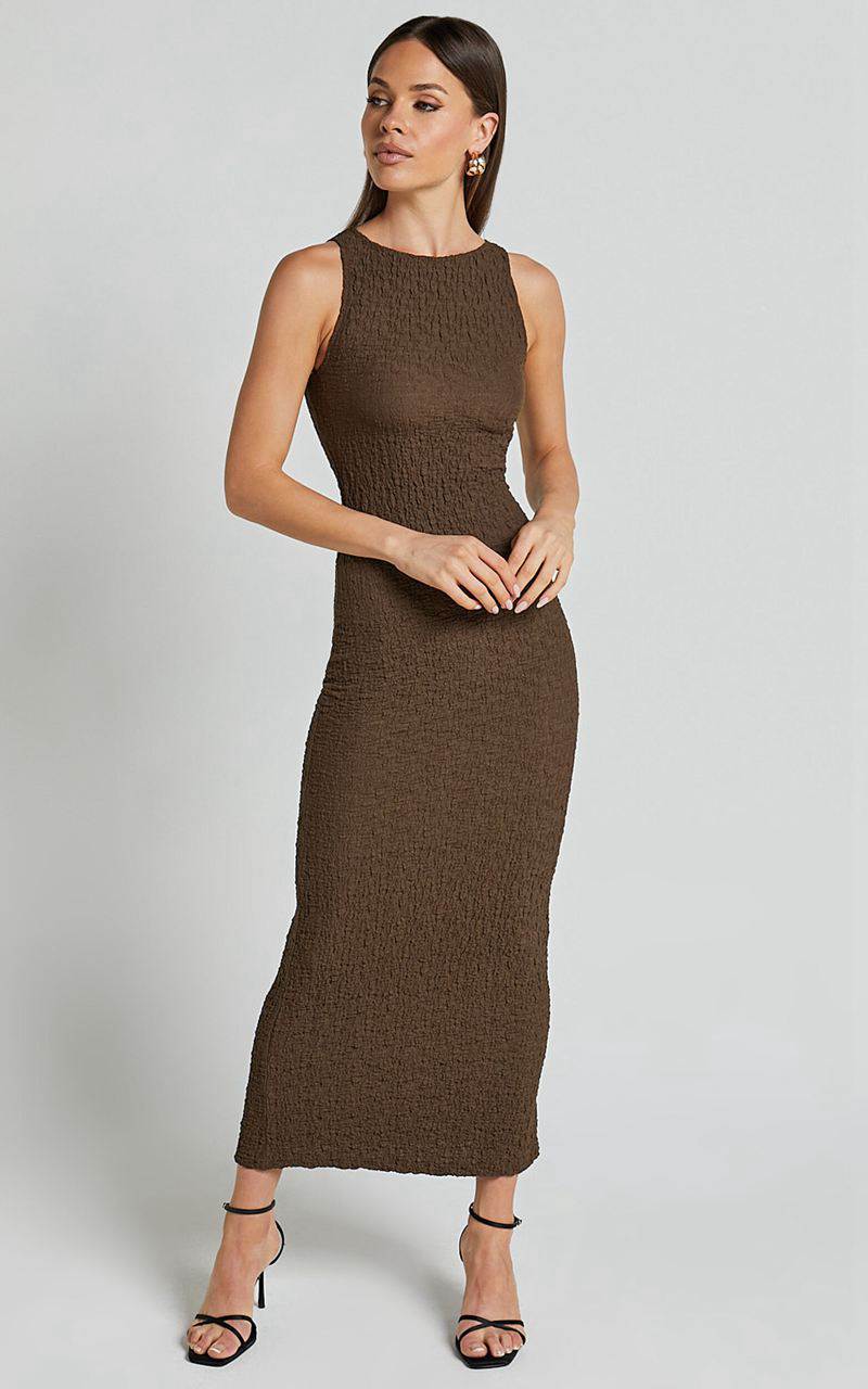 Showpo Alesia Maxi Dress - High Neck Sleeveless Bodycon Dress Chocolate | EKYOQV853