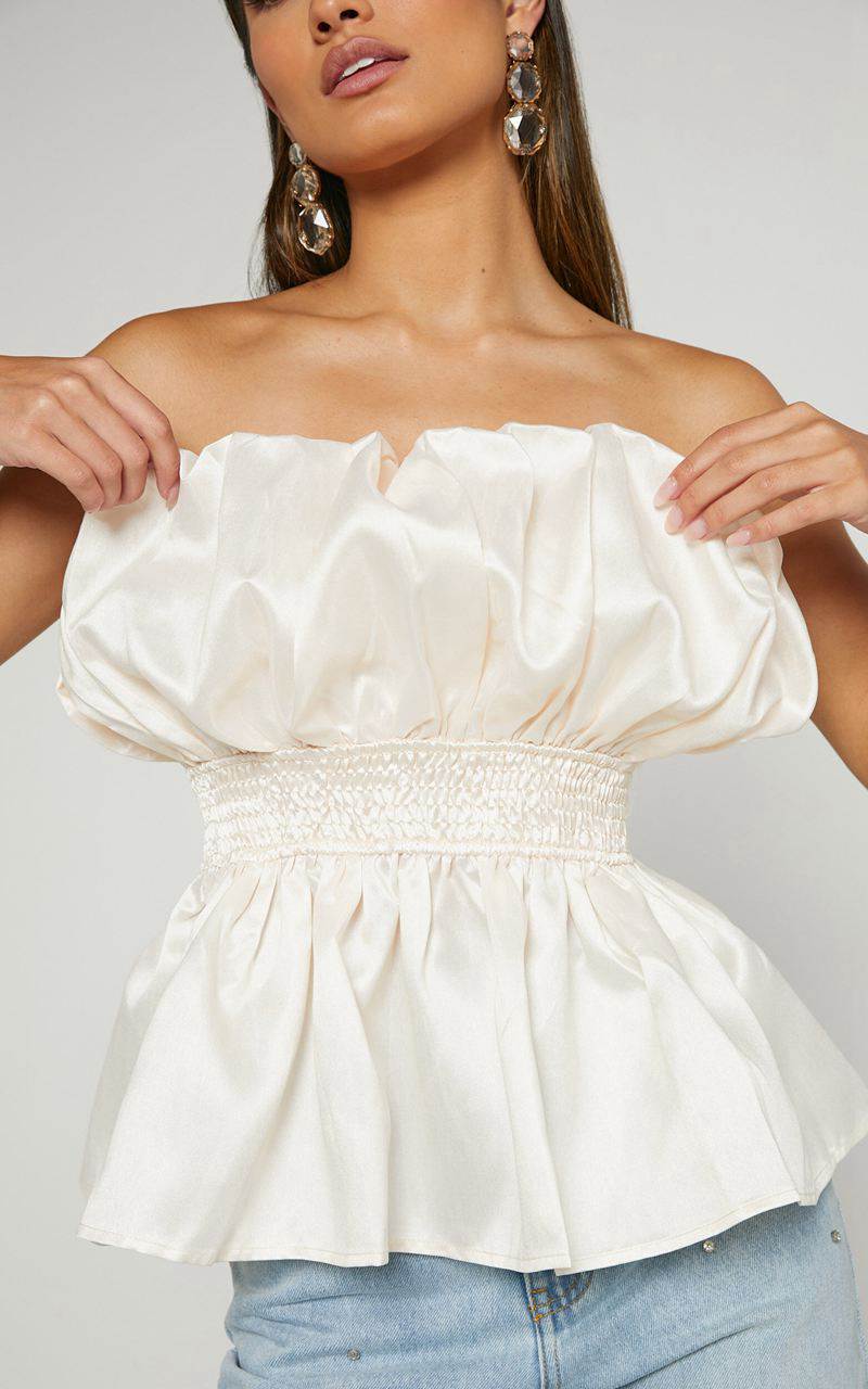 Showpo Alessia Top - Strapless Bubble Peplum Top Cream | ZBLIYT328