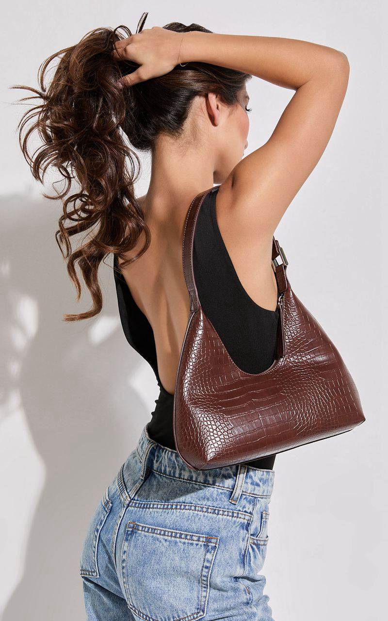 Showpo Alexandria Bag - Croc Shoulder Bag Brown | LIRZNG196