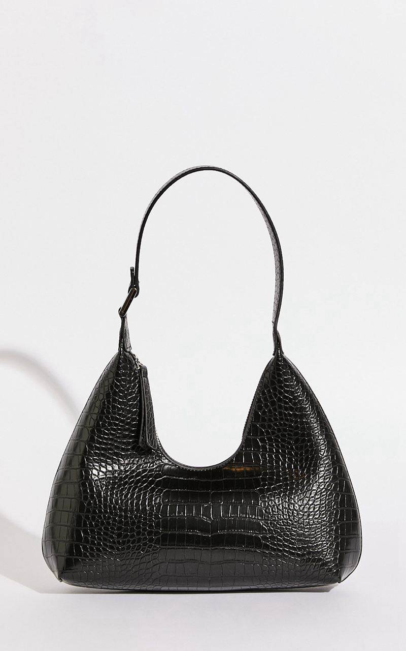 Showpo Alexandria Bag - Croc Shoulder Bag Black | ETLHNS832