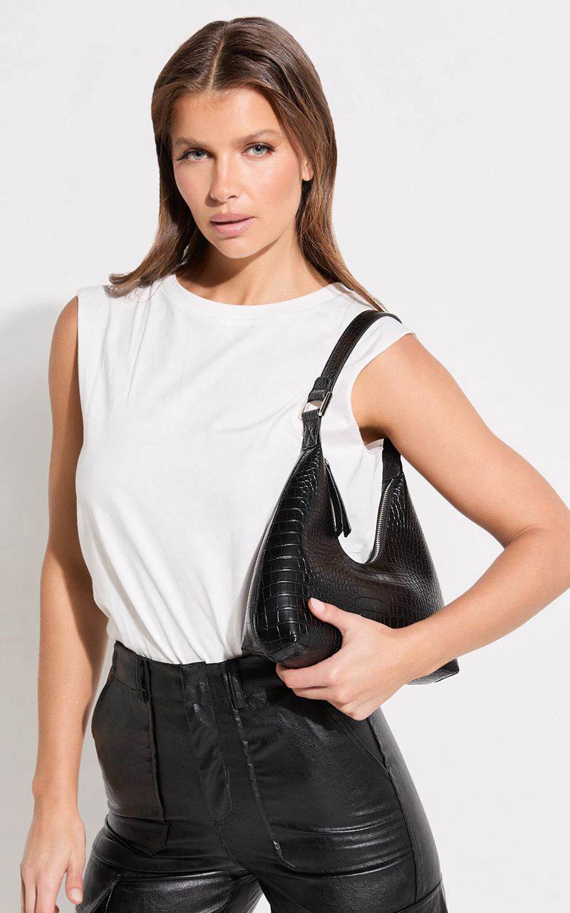 Showpo Alexandria Bag - Croc Shoulder Bag Black | ETLHNS832