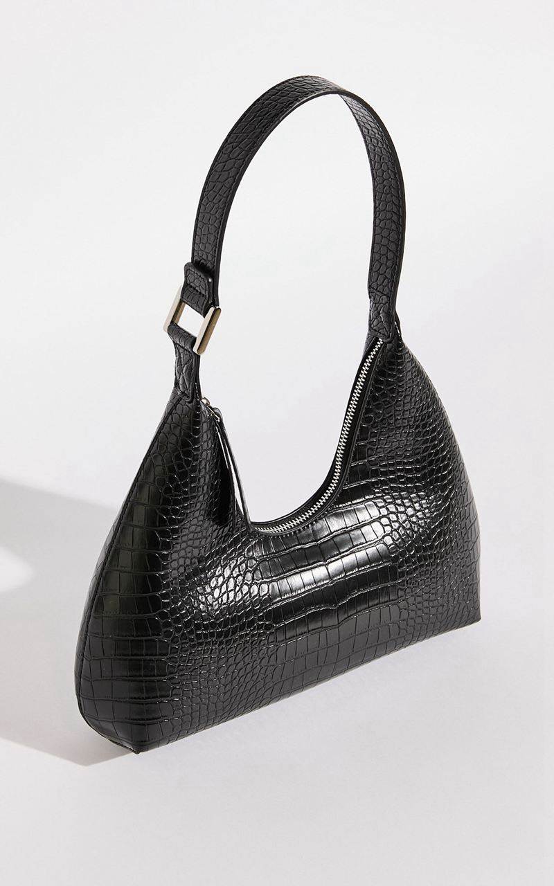 Showpo Alexandria Bag - Croc Shoulder Bag Black | ETLHNS832