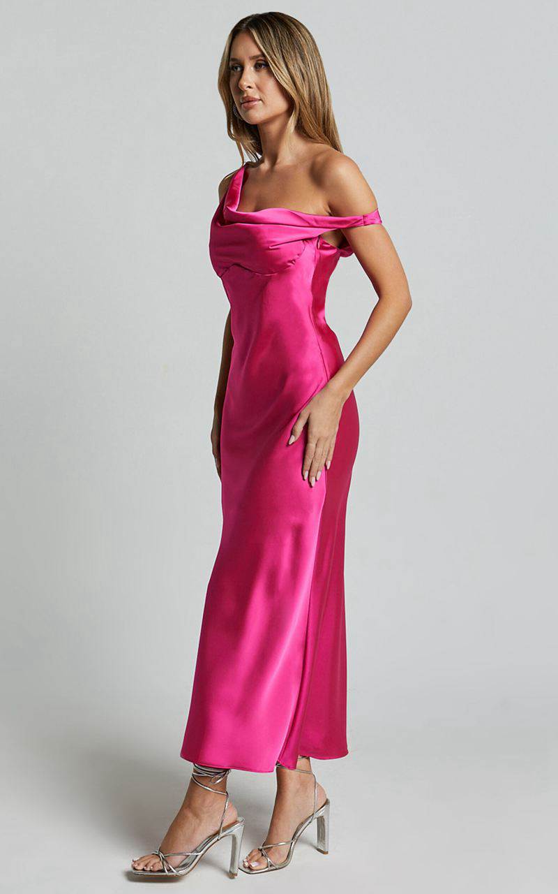 Showpo Alexia Midi Dress - One Shoulder Bust Slip Dress Fuschia | TZYRGE609