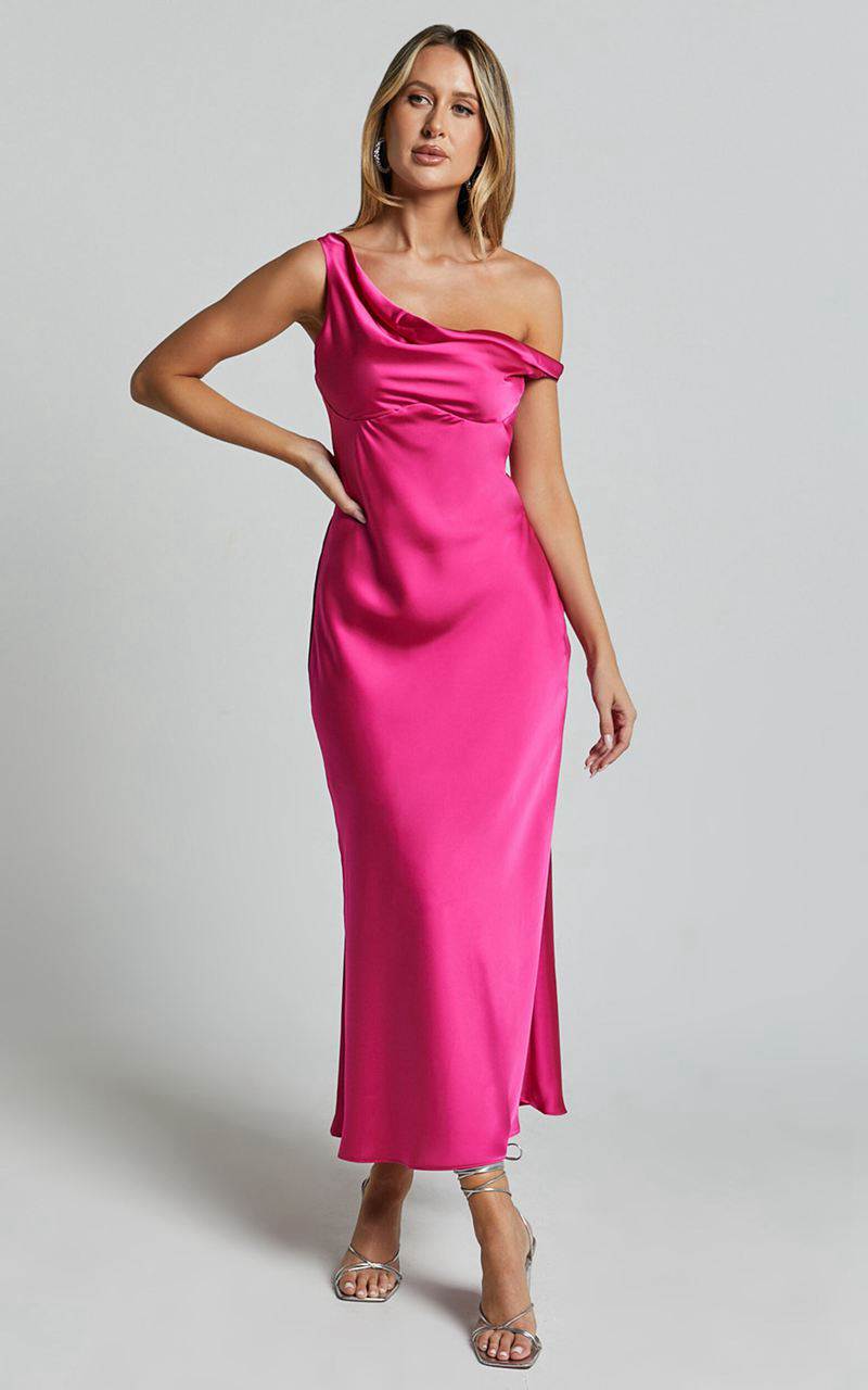 Showpo Alexia Midi Dress - One Shoulder Bust Slip Dress Fuschia | TZYRGE609