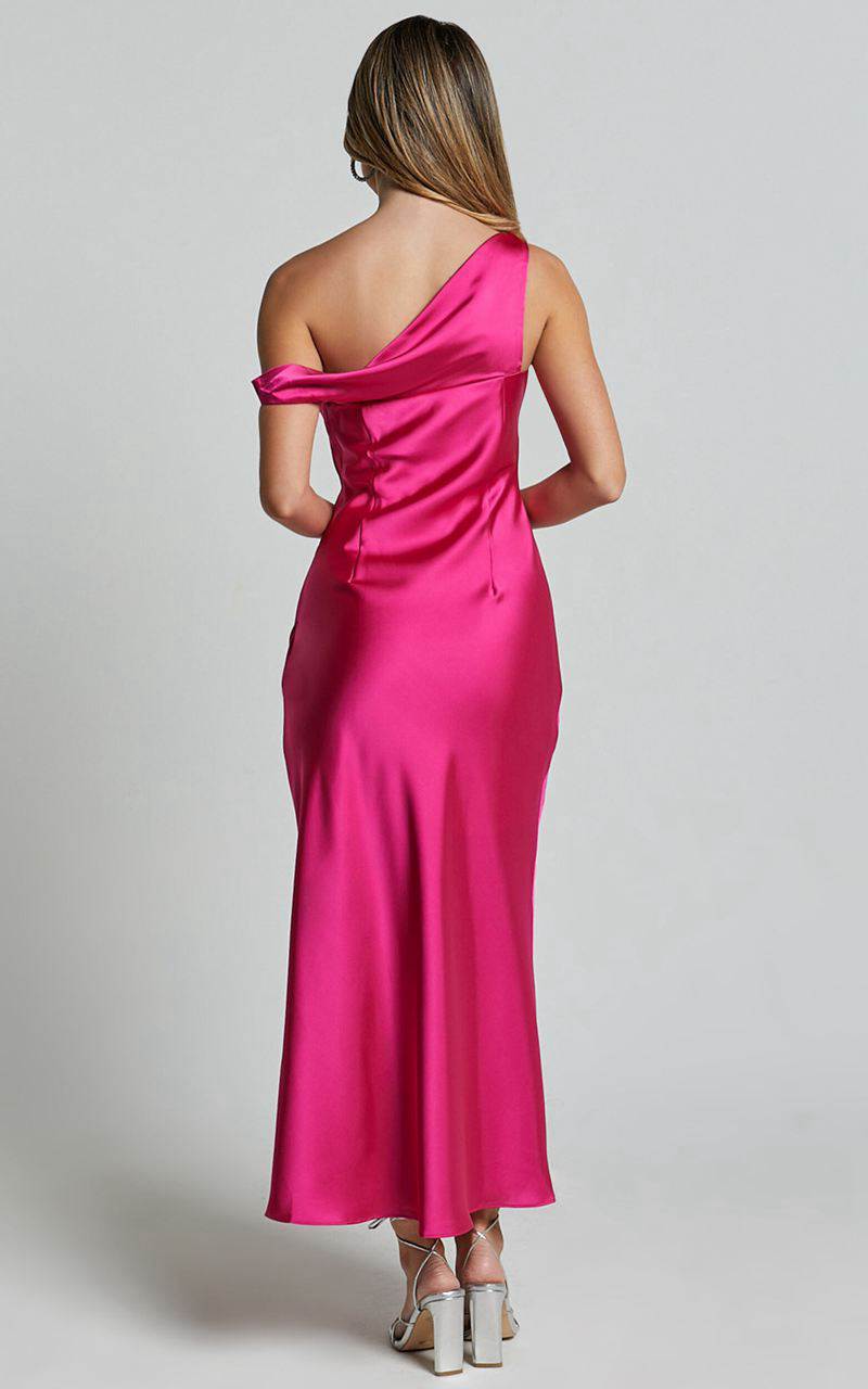 Showpo Alexia Midi Dress - One Shoulder Bust Slip Dress Fuschia | TZYRGE609