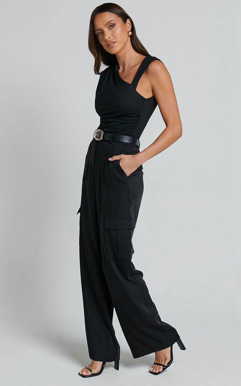 Showpo Alfreda Pants - High Waisted Cargo Straight Leg Pants Black | SXYUDL296