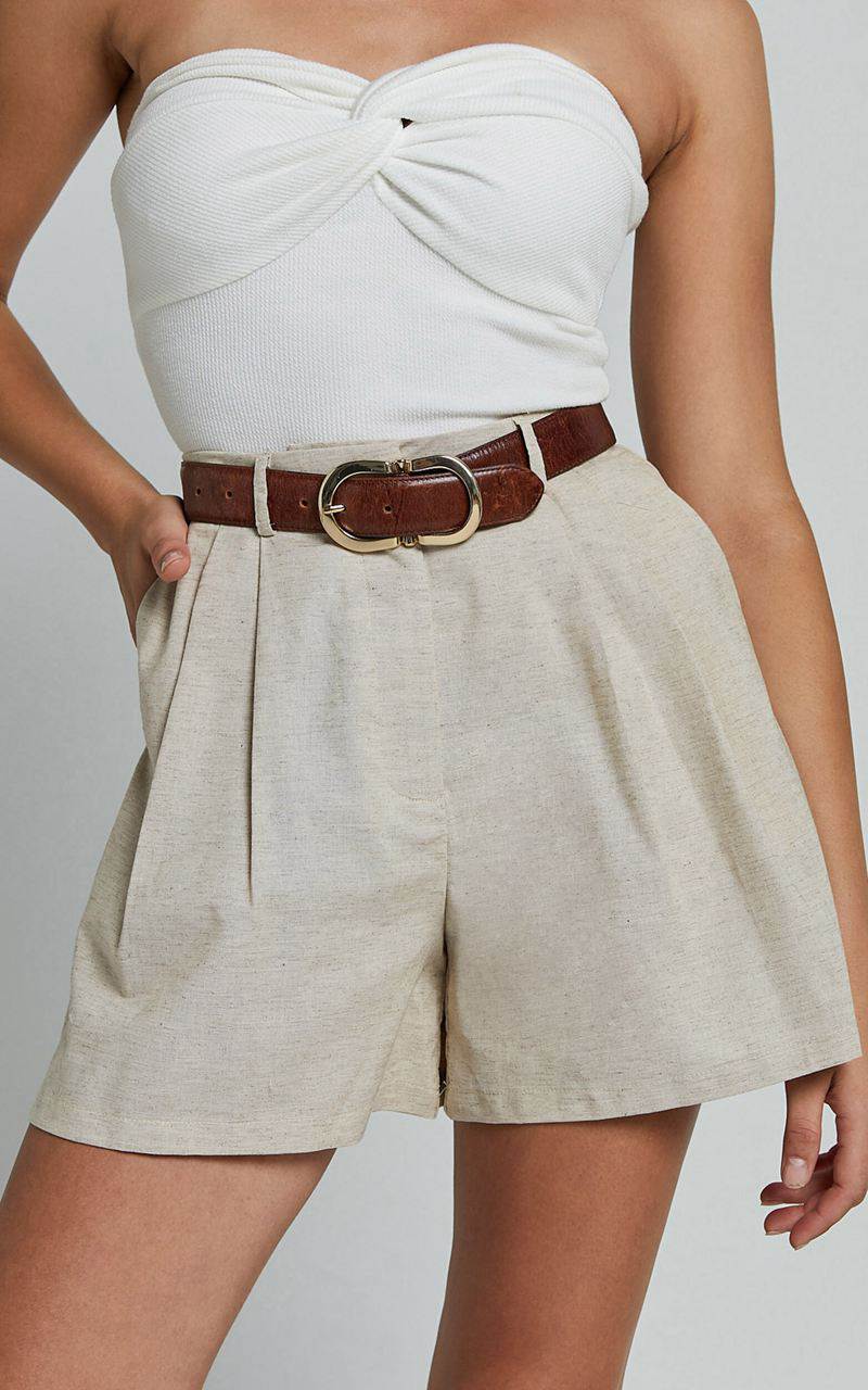 Showpo Ali Shorts - High Waisted Cuffed Shorts Natural | CLDAGR968