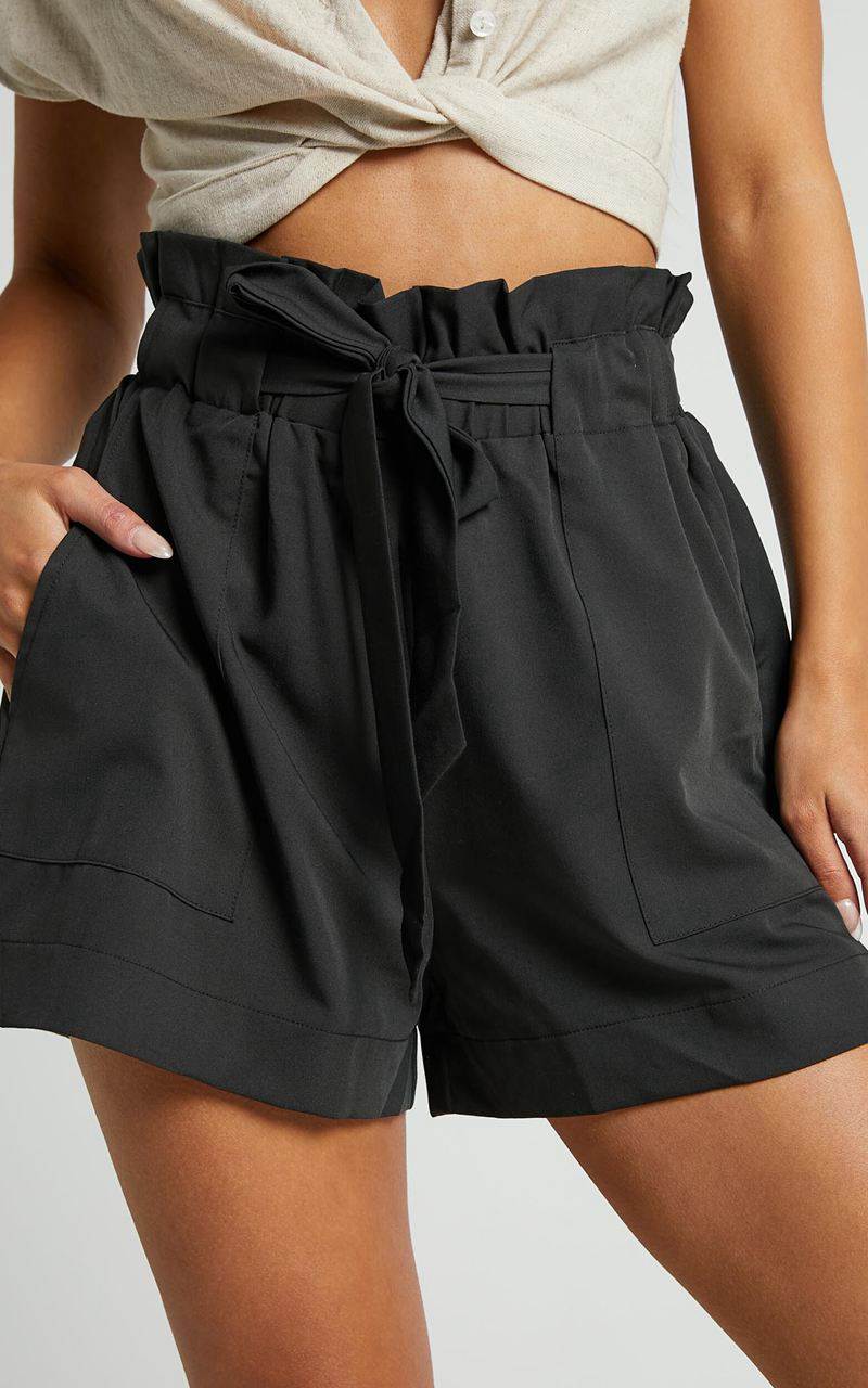 Showpo All Rounder Shorts - Paper Bag Shorts Black | NGXAHC892