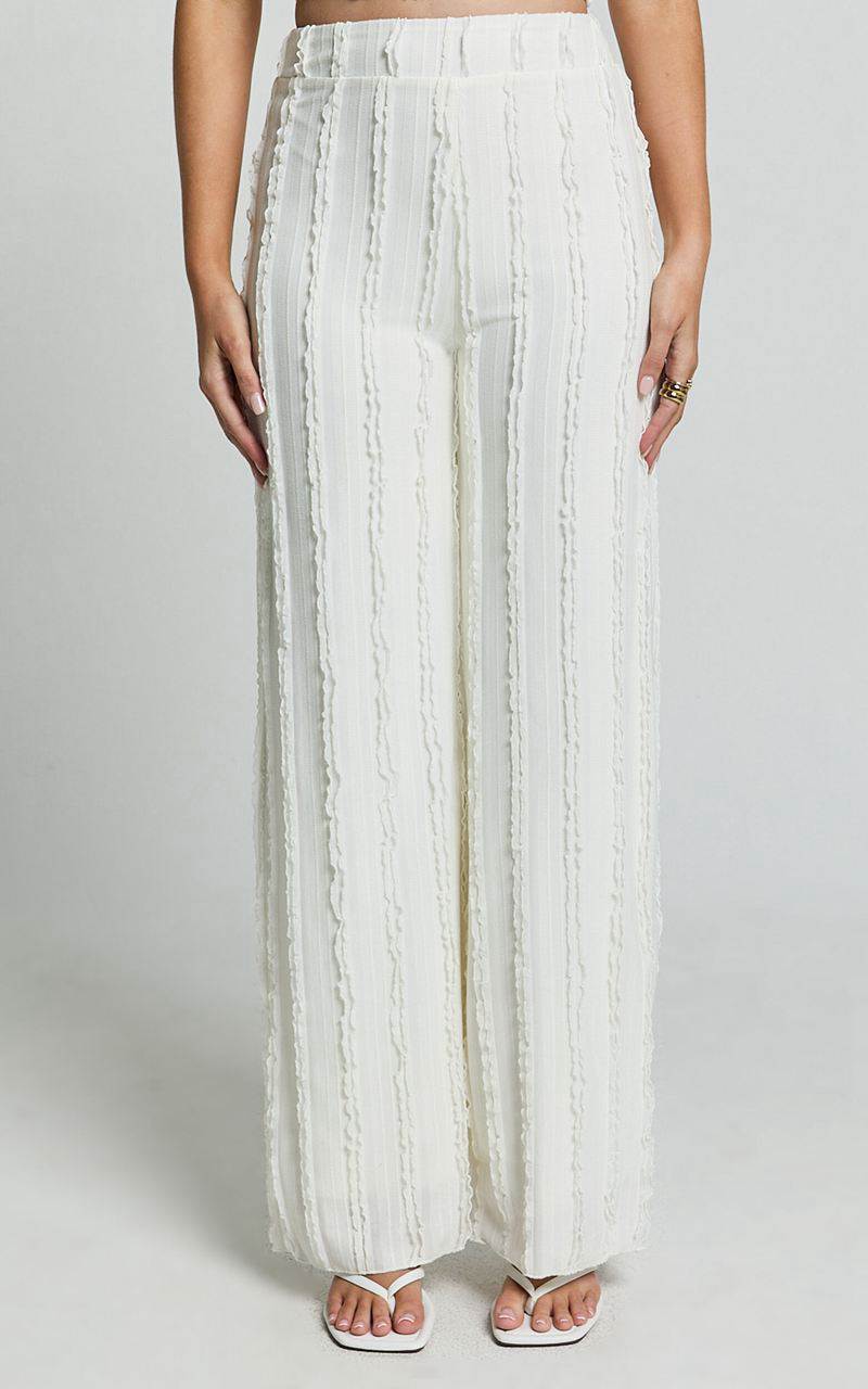 Showpo Almarie Pants - Mid Waisted Wide Leg Textured Pants Off White | CMJTFI064