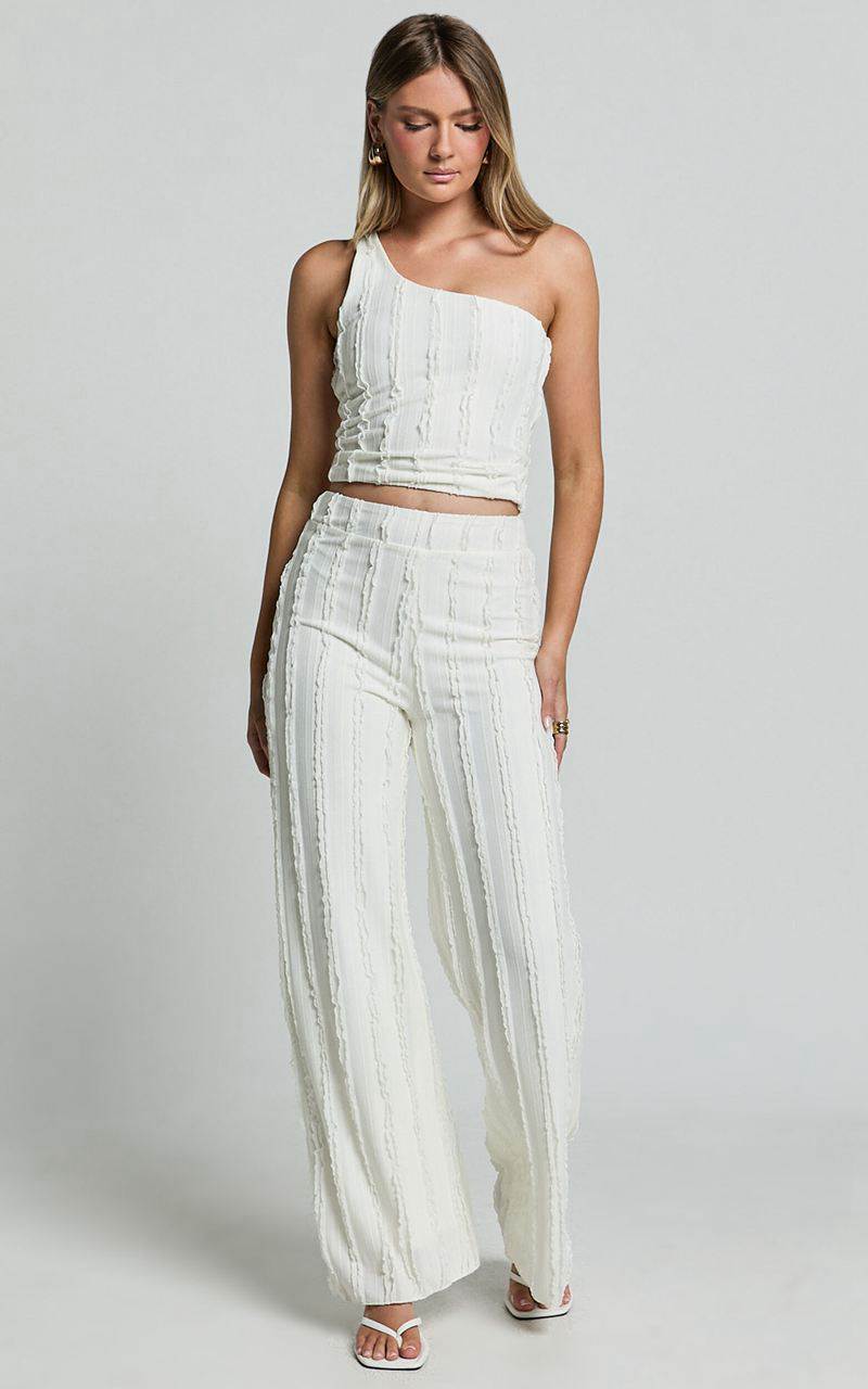 Showpo Almarie Pants - Mid Waisted Wide Leg Textured Pants Off White | CMJTFI064