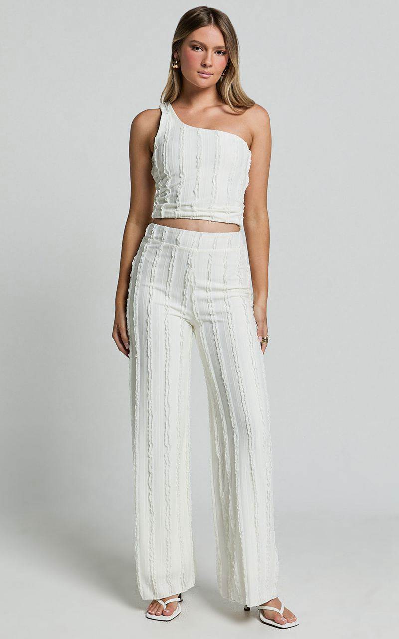 Showpo Almarie Pants - Mid Waisted Wide Leg Textured Pants Off White | CMJTFI064