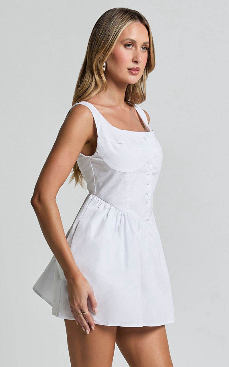 Showpo Alodia Mini Dress - Wide Strap Straight Neck Wide Pleated Dress White | ZALFKY476