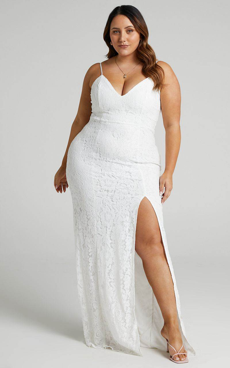 Showpo Always Extra Maxi Dress - Thigh Split Dress White Lace | OTHQWC872