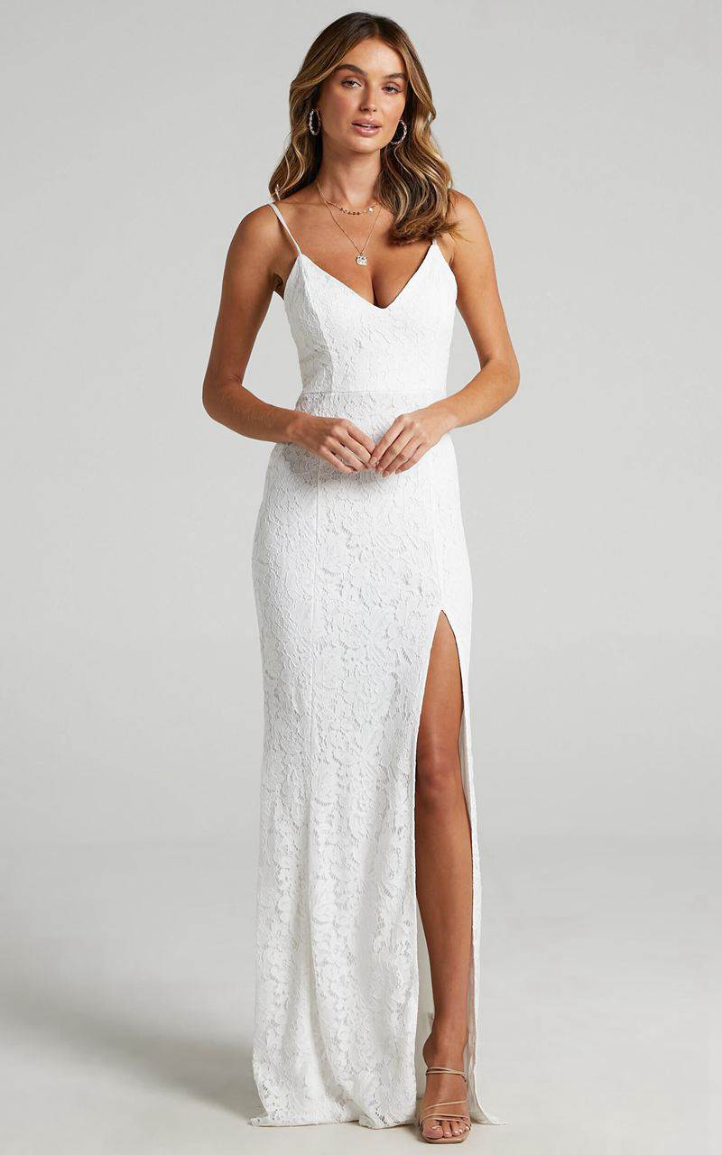 Showpo Always Extra Maxi Dress - Thigh Split Dress White Lace | OTHQWC872