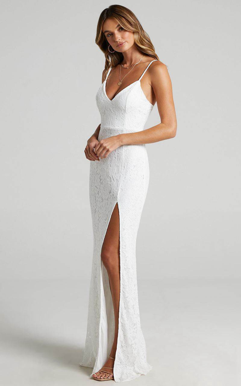 Showpo Always Extra Maxi Dress - Thigh Split Dress White Lace | OTHQWC872