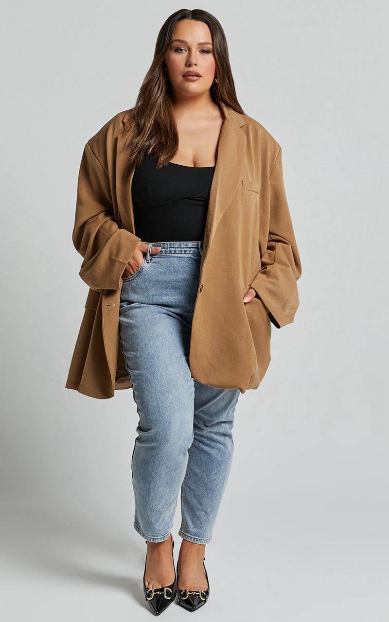 Showpo Amalea Blazer - Oversized Boyfriend Blazer Mocha | UYBJOD267