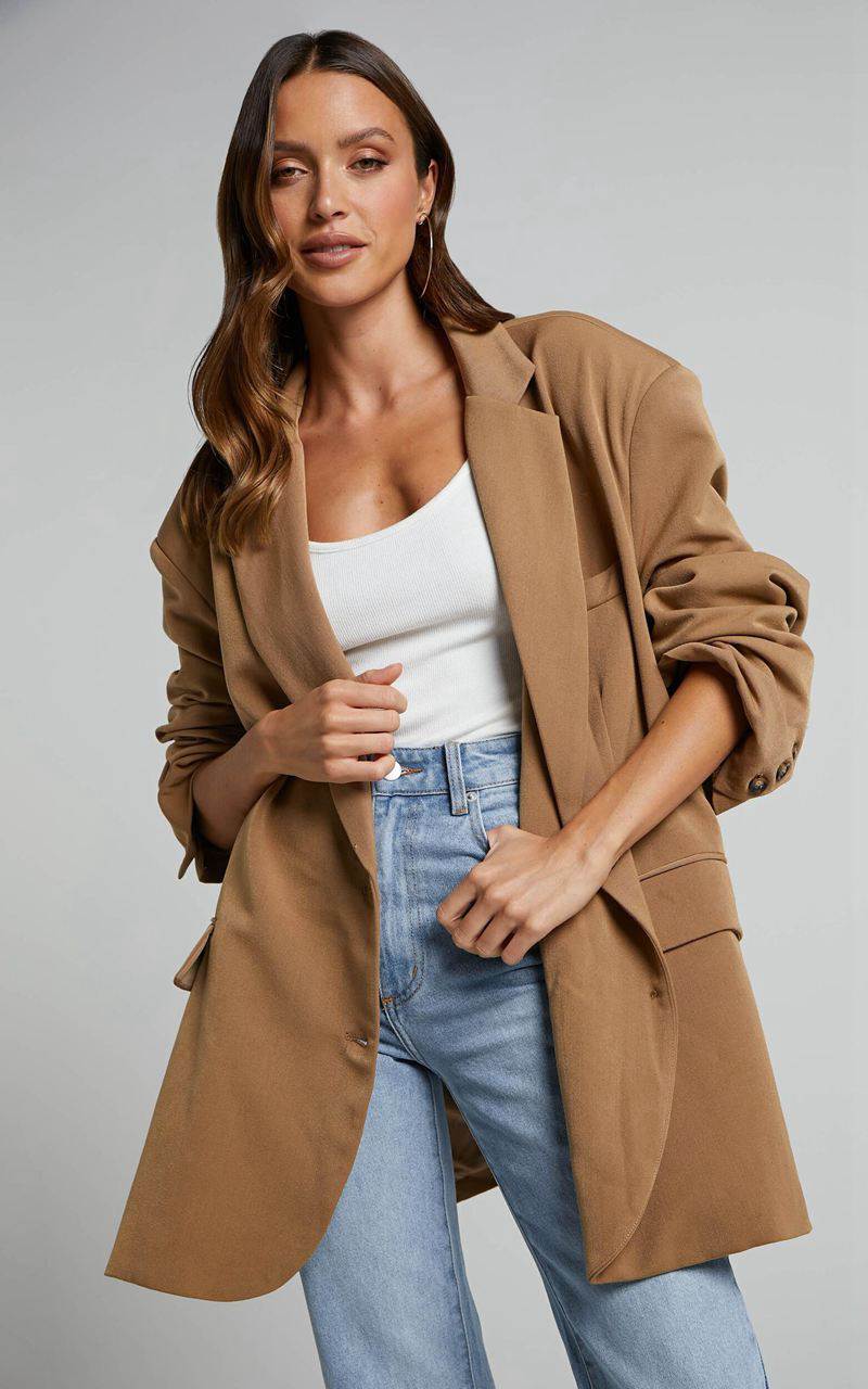 Showpo Amalea Blazer - Oversized Boyfriend Blazer Mocha | UYBJOD267