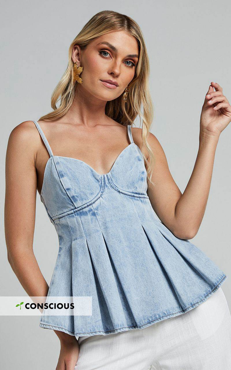 Showpo Amalie The Label - Addrianna Recycled Cotton Denim Cami Light Blue Wash | UHWSOX514